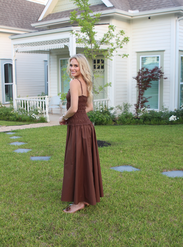 Karlie- Solid Poplin Smock Cami Maxi Dress