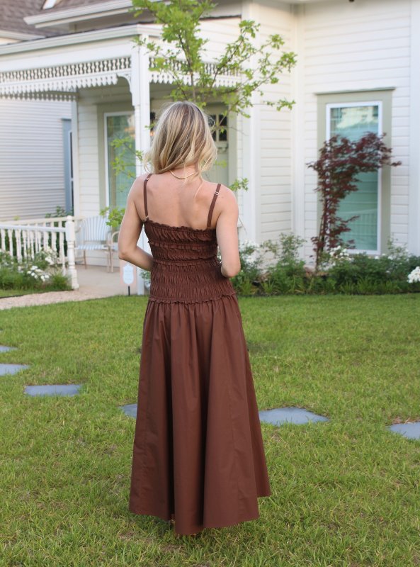 Karlie- Solid Poplin Smock Cami Maxi Dress