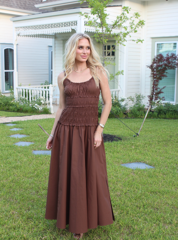 Karlie- Solid Poplin Smock Cami Maxi Dress