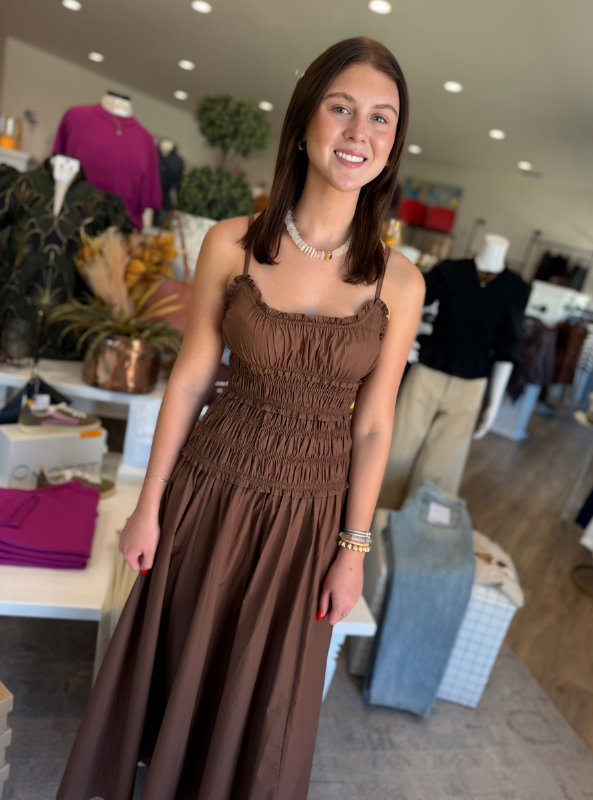 Karlie- Solid Poplin Smock Cami Maxi Dress