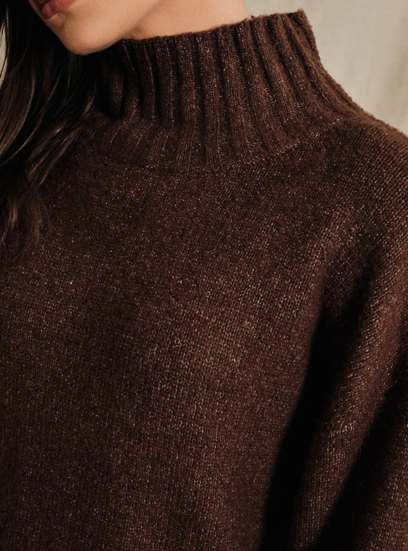Payton LS Turtleneck Sweater Tunic Dress - Brown