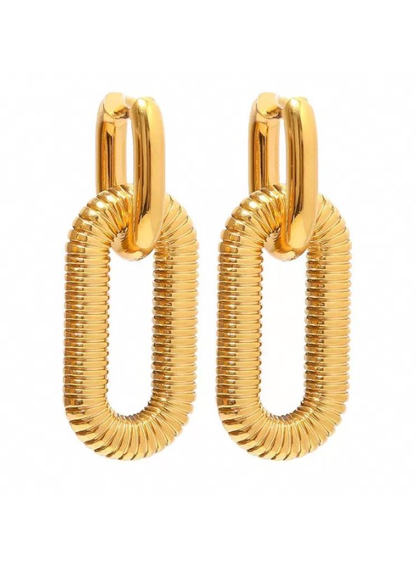 Textured Oval Link Earrings Waterproof
