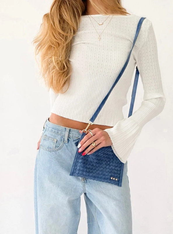 Veda Woven Crossbody and Clutch Bag- Denim Blue