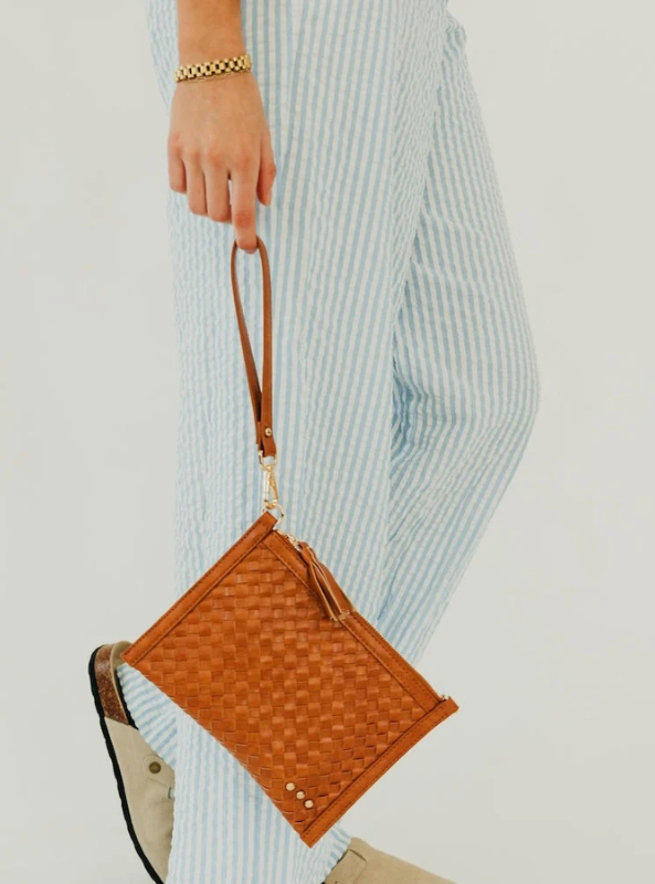 Veda Woven Crossbody and Clutch Bag- Brown