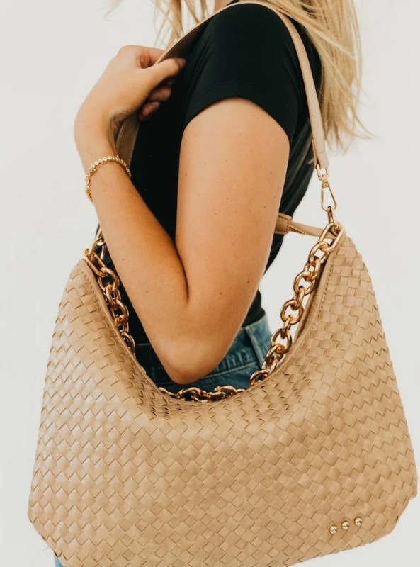 Sienna Slouchy Woven Shoulder Bag - Taupe