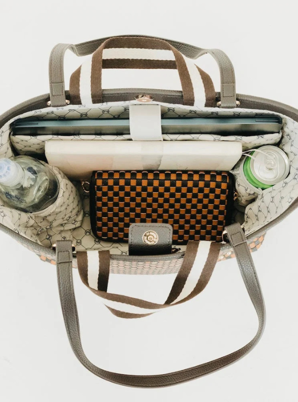 Woven Tiffany Organizer Tote Bag- Brown