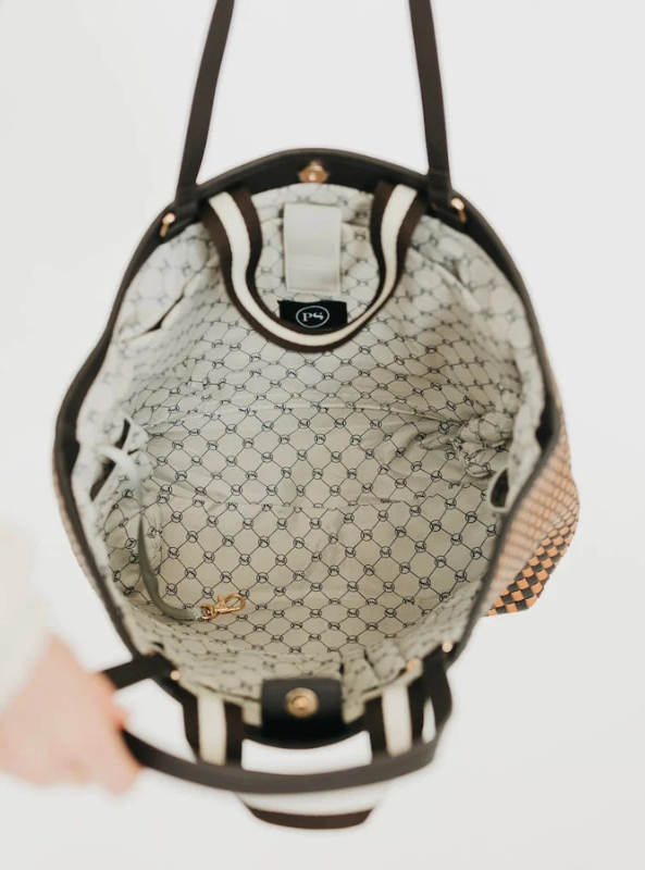 Woven Tiffany Organizer Tote Bag- Brown