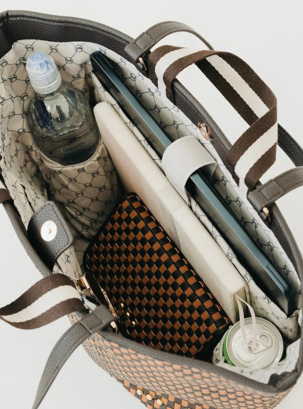 Woven Tiffany Organizer Tote Bag- Brown