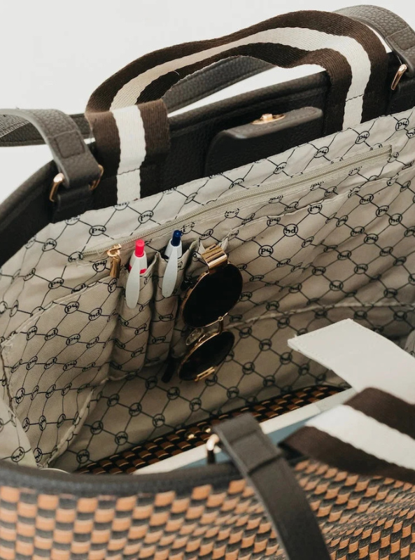 Woven Tiffany Organizer Tote Bag- Brown