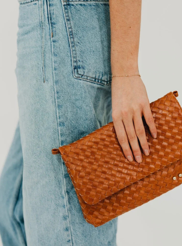 Wrenlee Woven Flap Crossbody- Brown