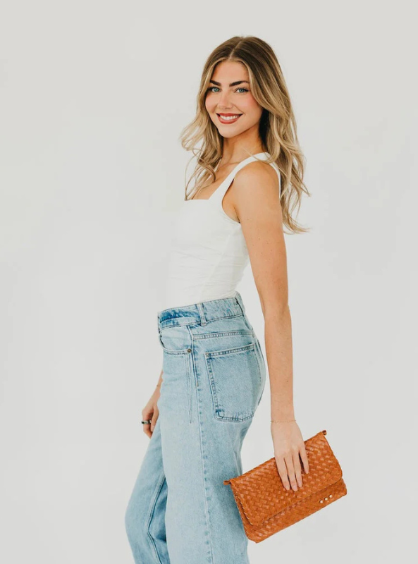 Wrenlee Woven Flap Crossbody- Brown