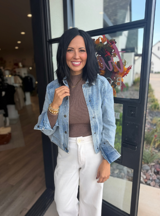 Bran Cropped Denim Jacket-Light Denim