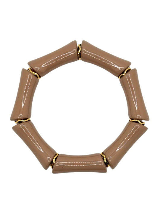 Taupe Acrylic Bamboo Bracelet with Gold Accents