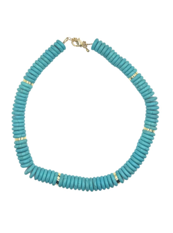 Chunky Turquoise Gemstone Necklace with Gold Accents