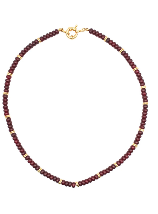 Maroon Gemstone Necklace with Gold Accents