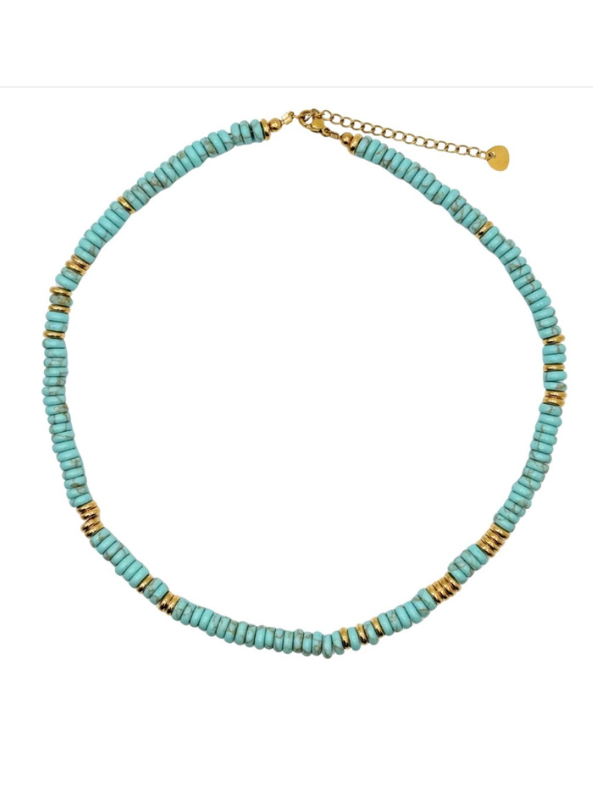 Small Turquoise Gemstone Necklace with Gold Accents