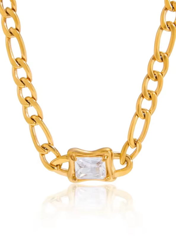 Baguette Link Necklace Water Resistant