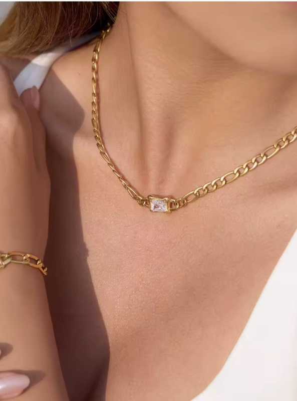 Baguette Link Necklace Water Resistant