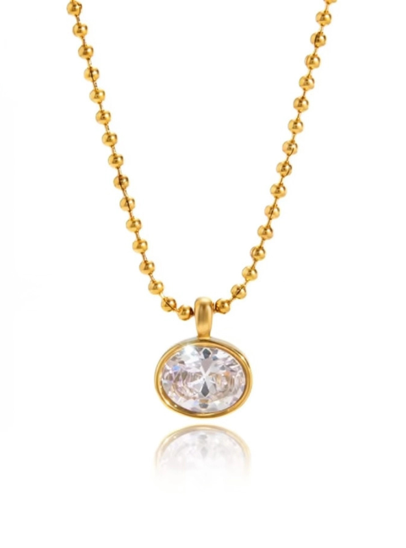Classic Oval CZ Bezel Necklace Water Resistant
