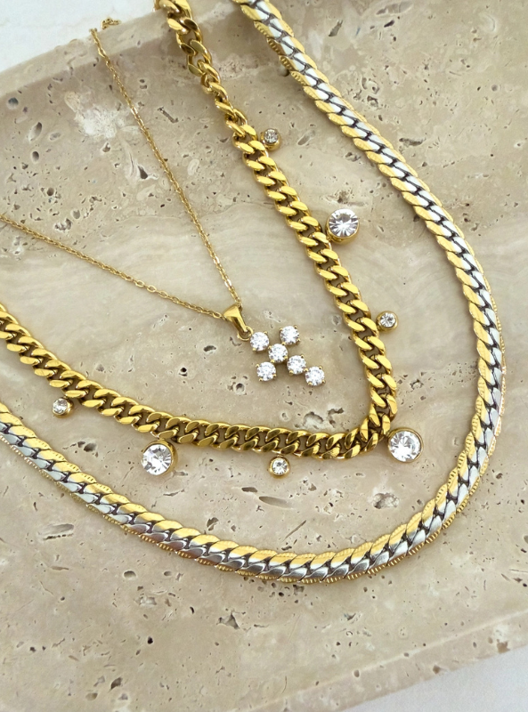 Silver and Gold Mixed Metal Cuban Chain Necklace Waterproof