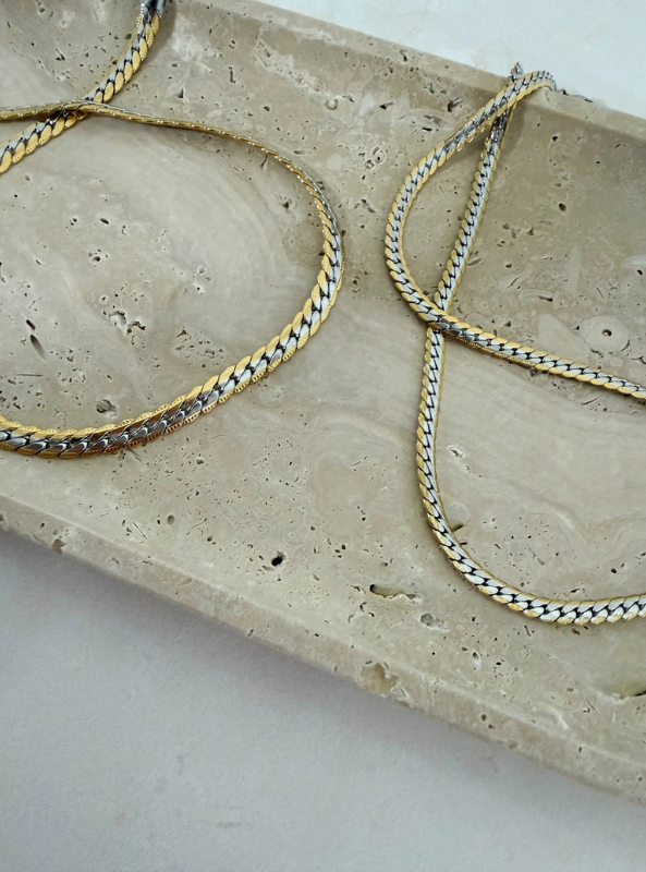 Silver and Gold Mixed Metal Cuban Chain Necklace Waterproof