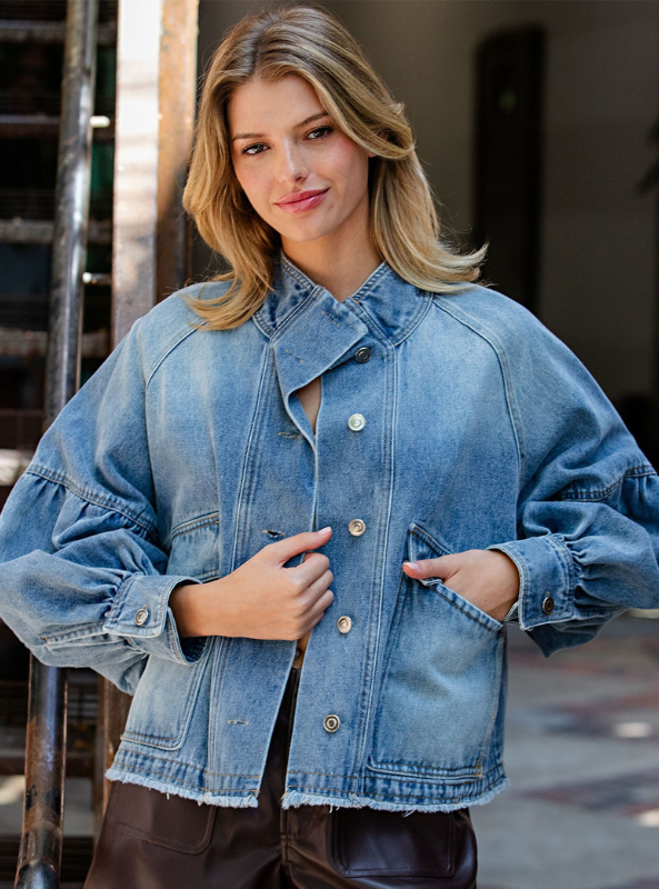Fallen Balloon Sleeve Denim Jacket