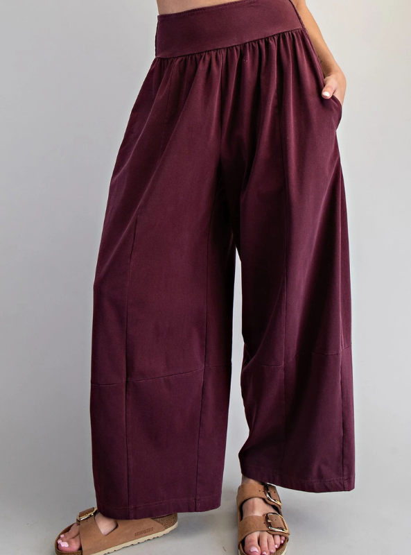 Mineral Washed Wide Leg Pant - Red Bean