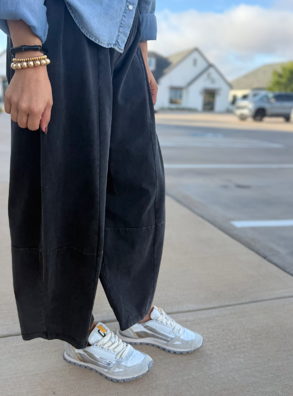 Mineral Washed Wide Leg Pants - Jet Black