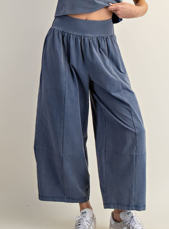 Mineral Washed Wide Leg Pants - Denim