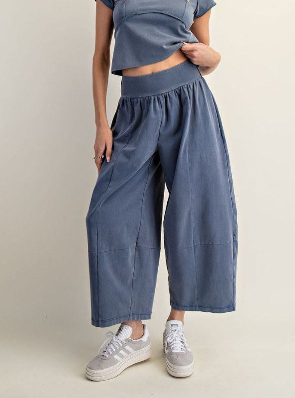 Mineral Washed Wide Leg Pants - Denim