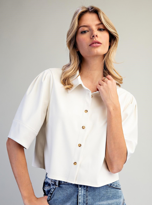 Pleather Button Down Shirt