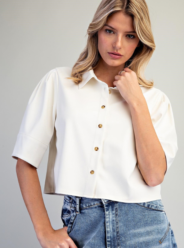 Pleather Button Down Shirt