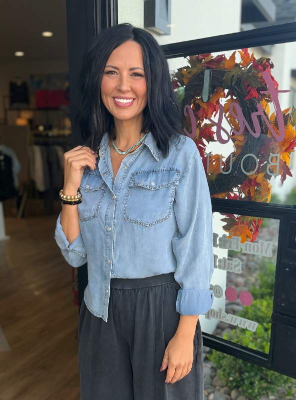 Charlie Tencel Button Down Top-Light Denim