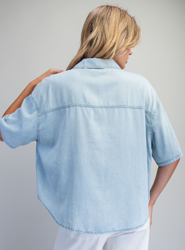 Laken Solid Button Down Short Sleeve Blouse