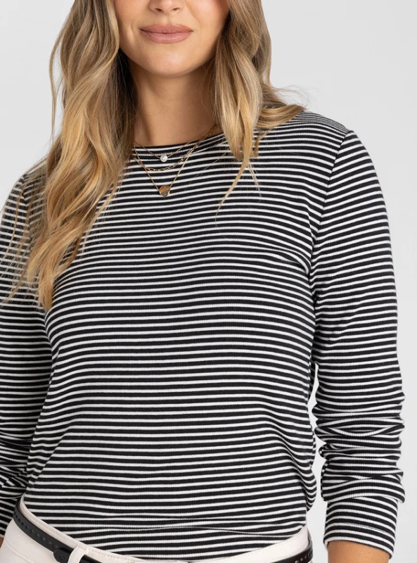 Jess Top - Black Cream Stripe