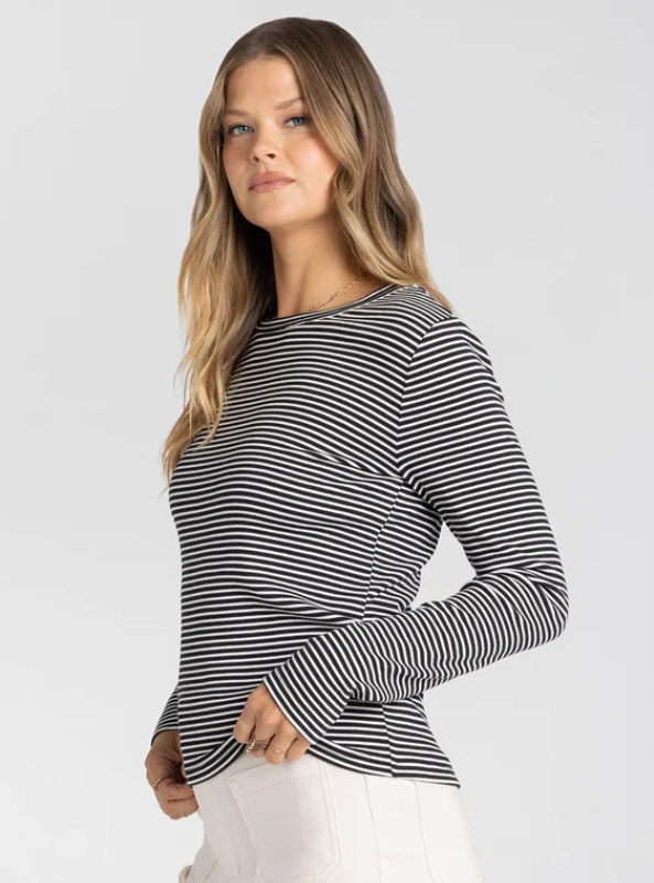Jess Top - Black Cream Stripe
