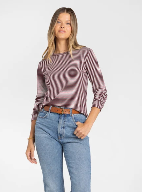 Jess Top - Burgundy Cream Stripe