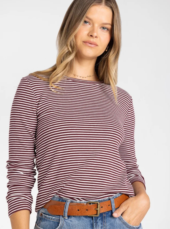 Jess Top - Burgundy Cream Stripe
