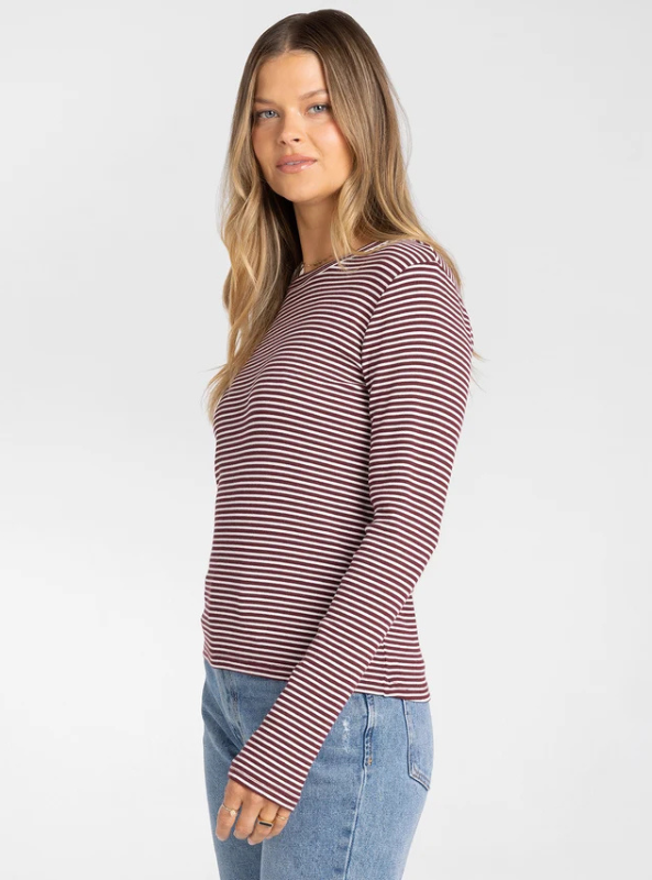 Jess Top - Burgundy Cream Stripe
