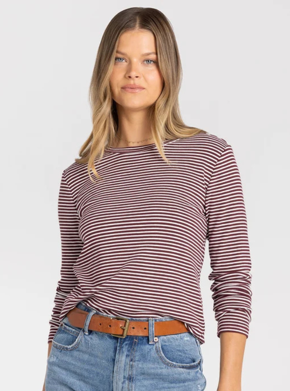 Jess Top - Burgundy Cream Stripe