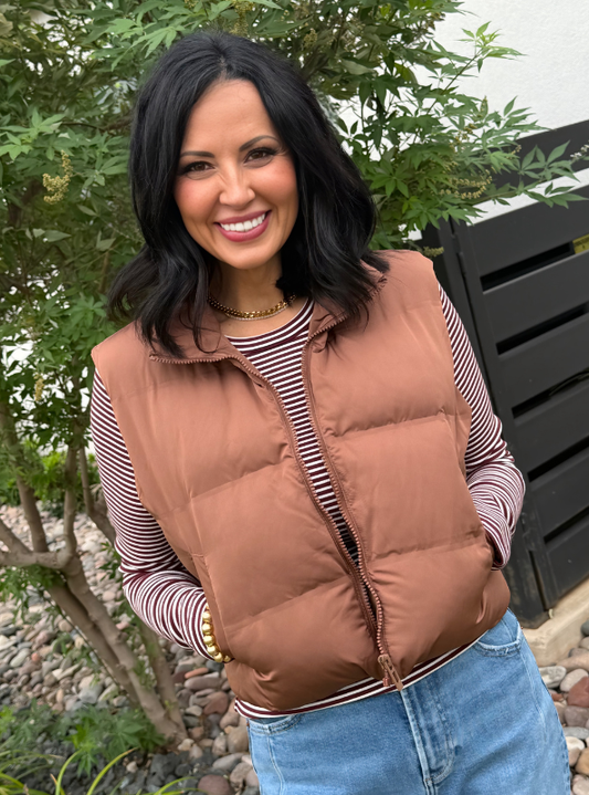 Jess Top - Burgundy Cream Stripe