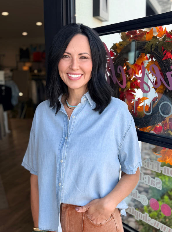 Laken Solid Button Down Short Sleeve Blouse