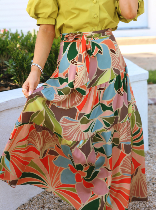 Karlie- Floral Poplin Tie Maxi Skirt