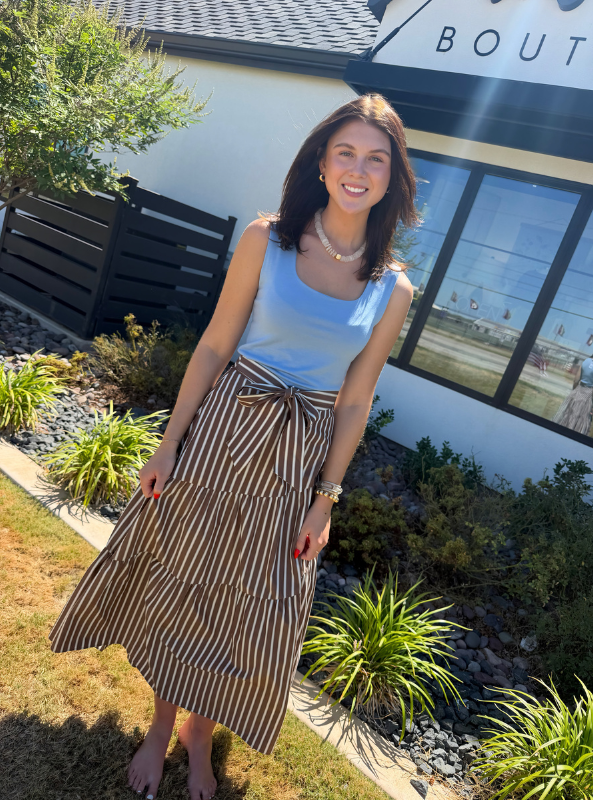 Karlie- Stripe Tie Maxi Skirt