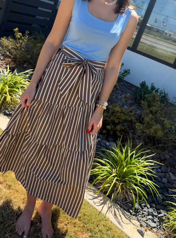 Karlie- Stripe Tie Maxi Skirt