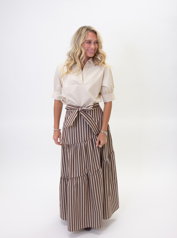 Karlie- Stripe Tie Maxi Skirt