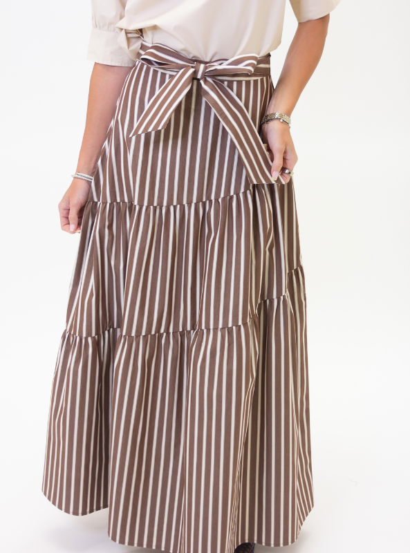Karlie- Stripe Tie Maxi Skirt
