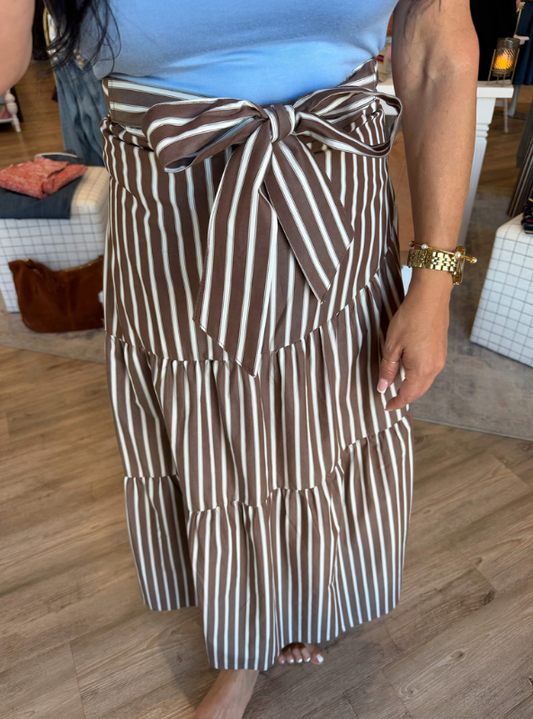Karlie- Stripe Tie Maxi Skirt