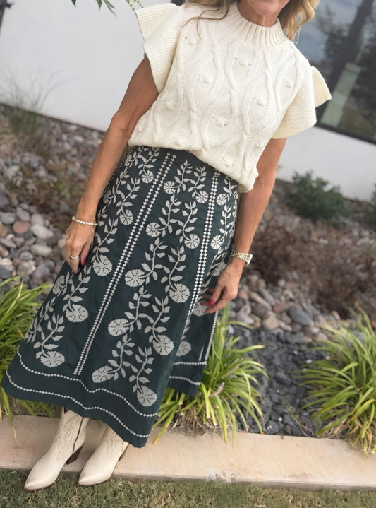 J. Marie Maelan Midi Skirt-Hunter Green