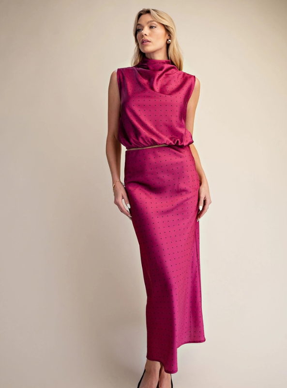 Polka Dot Satin Skirt - Magenta